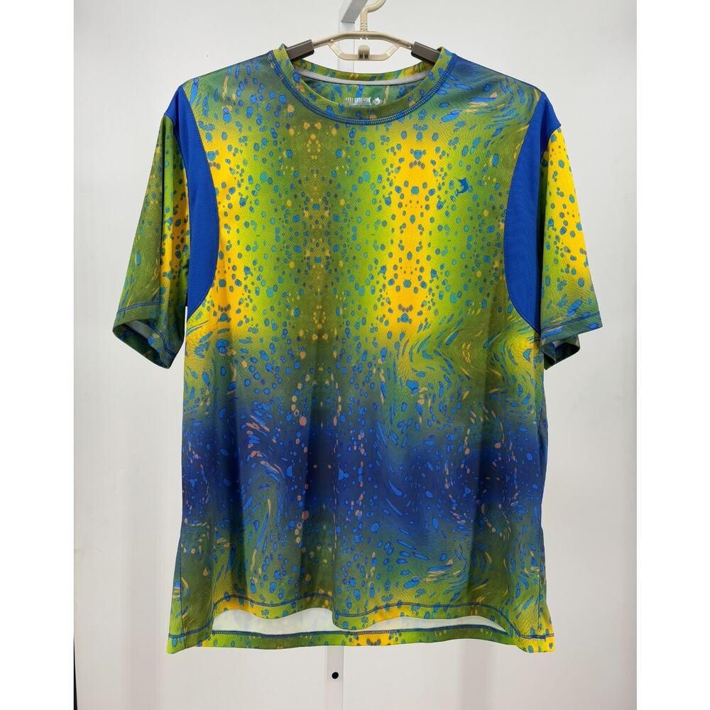 Reel Legends Freeline Shirt Mens L Green Blue Psychedelic Performance Fishing